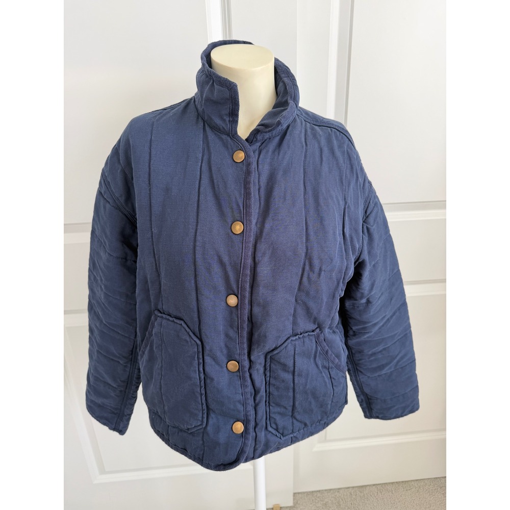 Marine Layer Navy Blue Quilted Tencel Linen Jacket Women Medium
